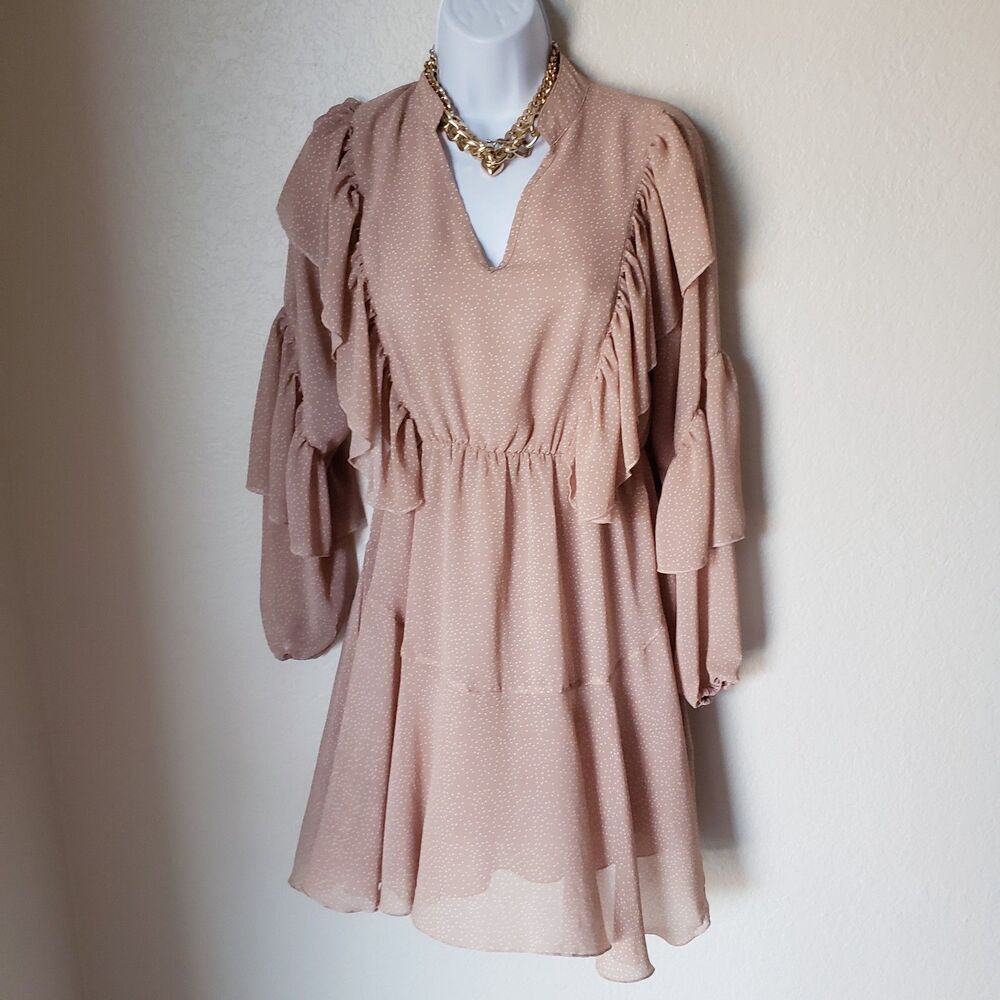 Flowing Ruffle V-Neck Chiffon Dress